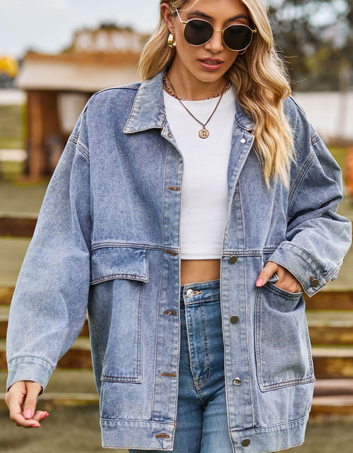 Load image into Gallery viewer, Dropped Shoulder Denim Jacket with Pockets
