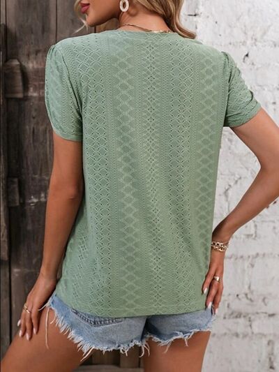 Load image into Gallery viewer, Eyelet V-Neck Petal Sleeve T-Shirt
