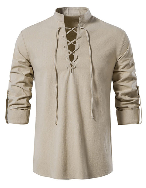 Load image into Gallery viewer, Men's Lace Up Long Sleeve Blouse

