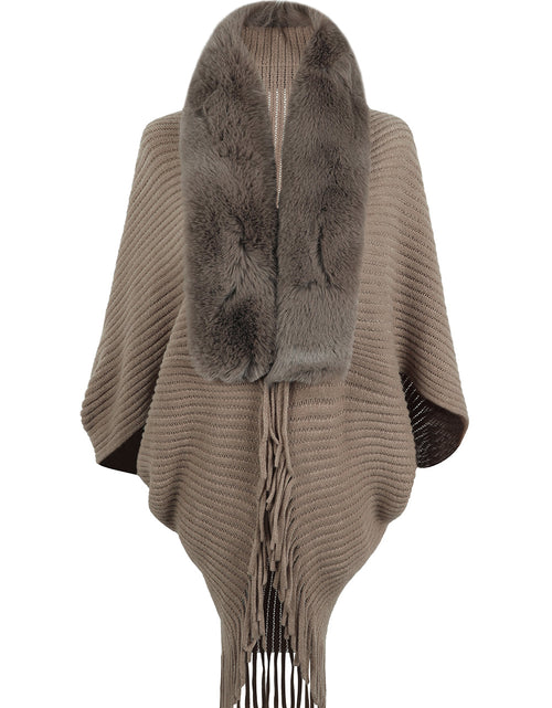 Load image into Gallery viewer, Fringe Detail Long Sleeve Ribbed Poncho

