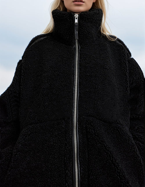 Load image into Gallery viewer, Zip Up Turtleneck Long Sleeve Plush Jacket
