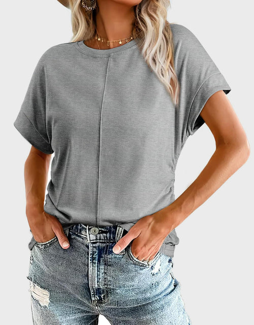 Load image into Gallery viewer, Ruched Round Neck Short Sleeve T-Shirt
