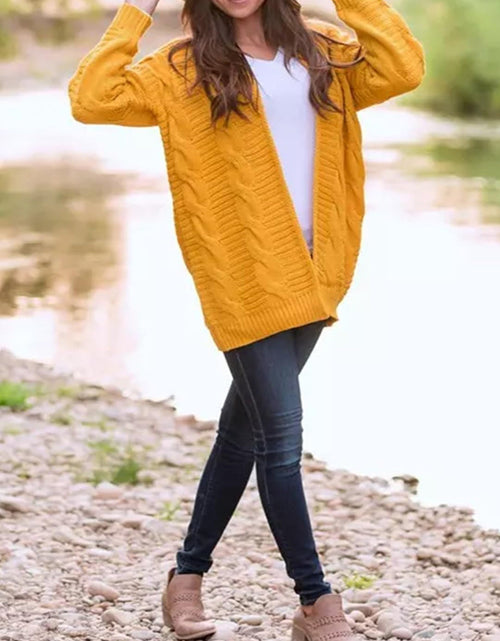 Load image into Gallery viewer, Cable-Knit Open Front Long Sleeve Cardigan
