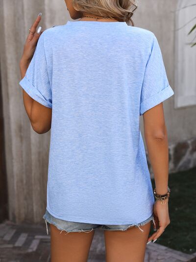 Load image into Gallery viewer, Notched Buttoned Short Sleeve T-Shirt
