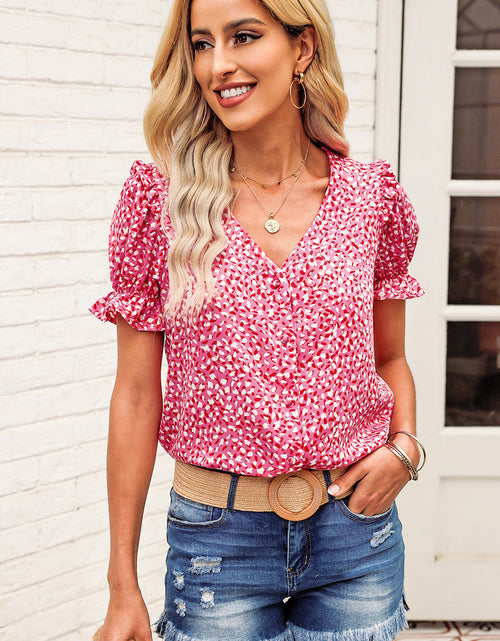 Load image into Gallery viewer, Printed Flounce Sleeve Plunge Blouse
