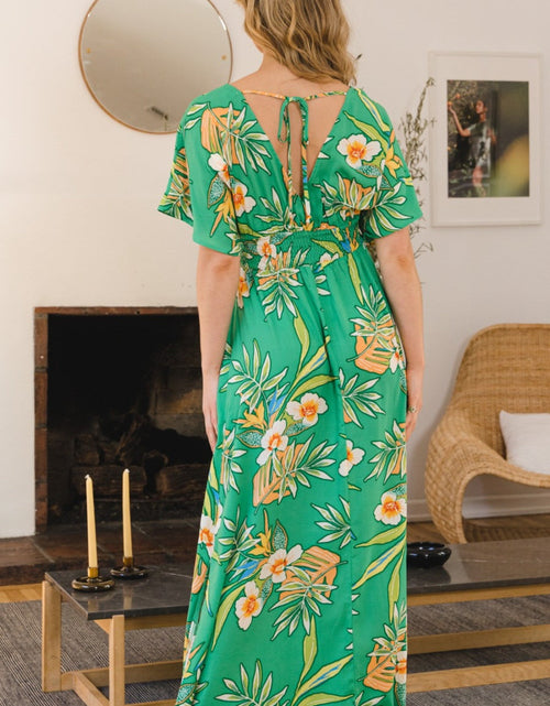 Load image into Gallery viewer, ODDI Full Size Floral Smocked Tied Back Maxi Dress
