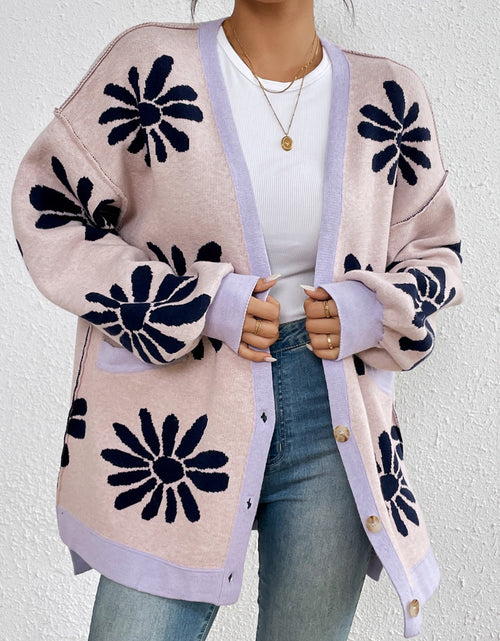 Load image into Gallery viewer, Contrast Dropped Shoulder Long Sleeve Cardigan

