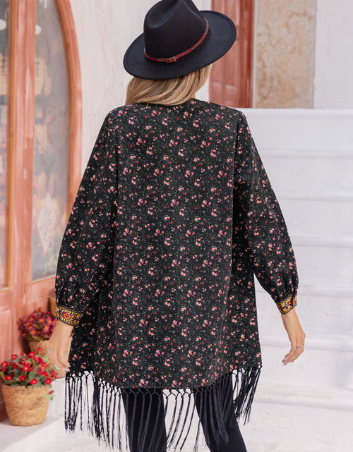 Load image into Gallery viewer, Printed Fringe Detail Cardigan
