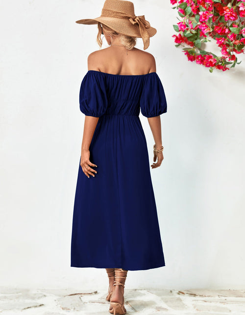 Load image into Gallery viewer, Off-Shoulder Balloon Sleeve Midi Dress
