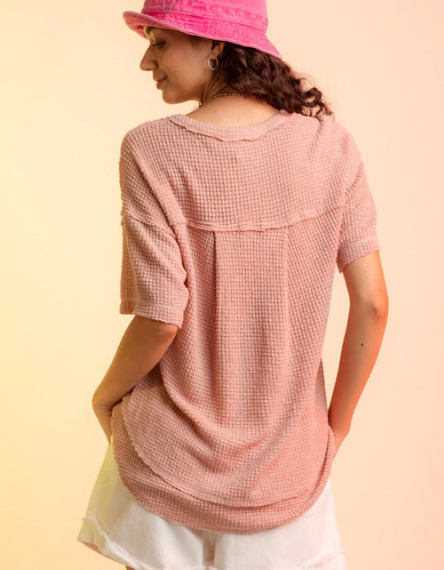 Load image into Gallery viewer, Waffle-Knit Notched Half Sleeve T-Shirt
