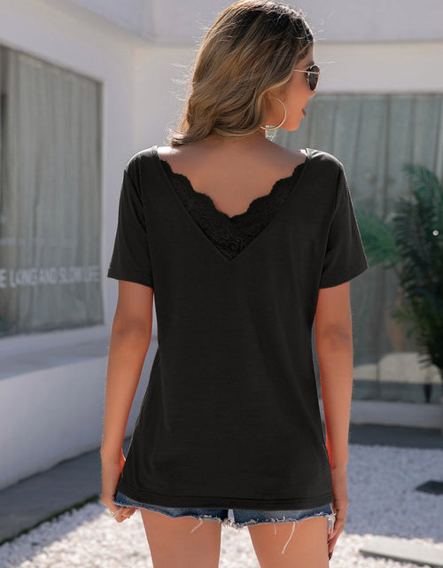 Load image into Gallery viewer, Ivy Lane Lace Detail V-Neck Short Sleeve T-Shirt
