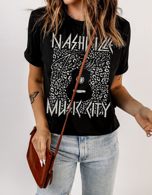 Load image into Gallery viewer, Graphic Cuffed Sleeve Round Neck Tee
