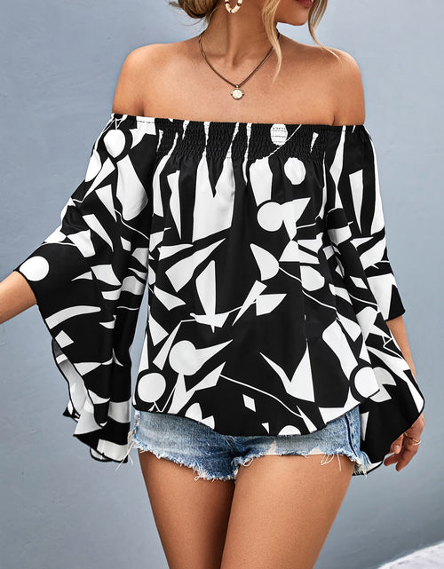 Load image into Gallery viewer, Printed Off-Shoulder Bell Sleeve Blouse
