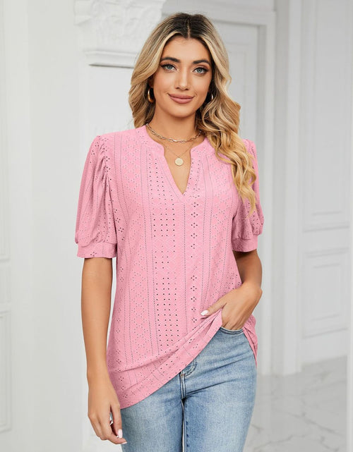 Load image into Gallery viewer, Florira Eyelet Notched Short Sleeve T-Shirt
