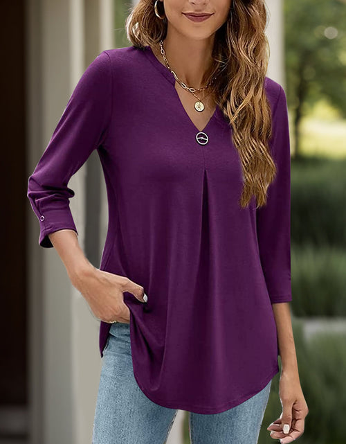 Load image into Gallery viewer, Notched Three-Quarter Sleeve T-Shirt

