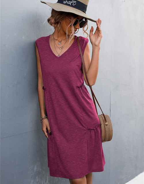 Load image into Gallery viewer, V-Neck Frill Trim Sleeveless Dress

