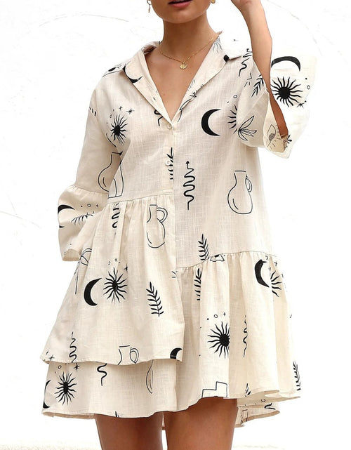 Load image into Gallery viewer, Printed Collared Neck Three-Quarter Sleeve Mini Dress
