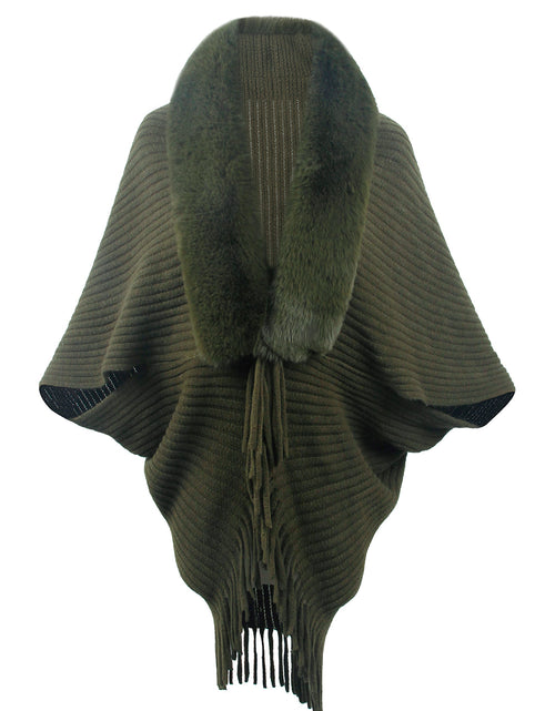 Load image into Gallery viewer, Fringe Detail Long Sleeve Ribbed Poncho

