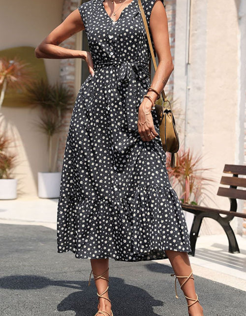Load image into Gallery viewer, Perfee Floral Tie-Waist Ruffle Hem Dress
