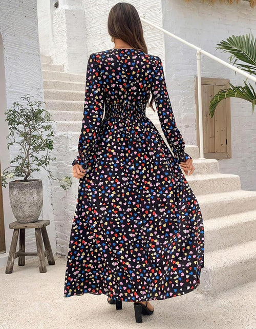 Load image into Gallery viewer, Smocked Printed V-Neck Flounce Sleeve Dress
