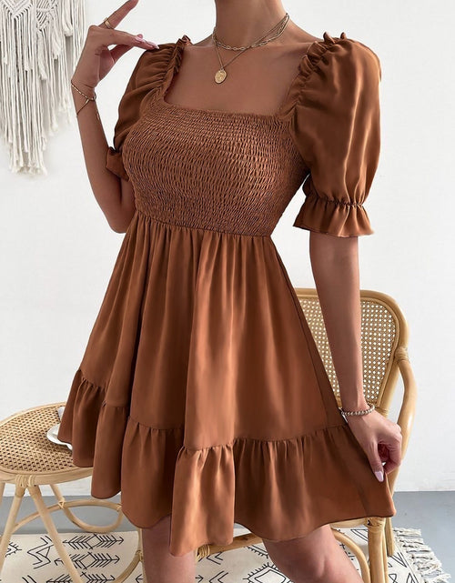 Load image into Gallery viewer, Smocked Square Neck Short Sleeve Dress
