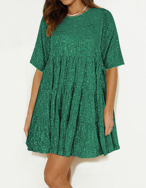Load image into Gallery viewer, Sequin Round Neck Half Sleeve Mini Dress
