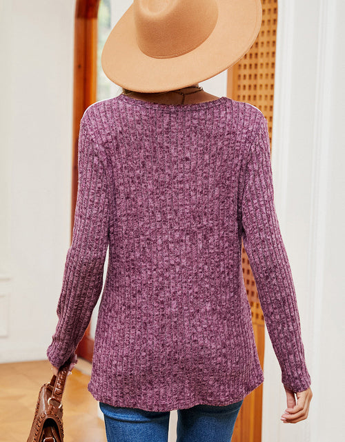 Load image into Gallery viewer, Eyelet Ribbed Round Neck Long Sleeve T-Shirt
