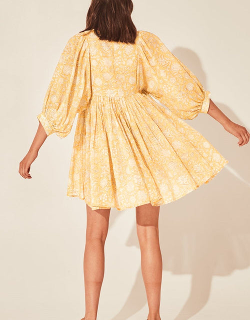 Load image into Gallery viewer, Floral Tie Neck Lantern Sleeve Dress
