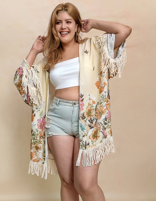 Load image into Gallery viewer, Plus Size Fringe Printed Open Front Cardigan
