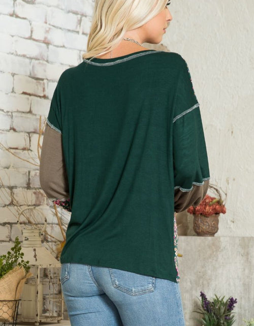 Load image into Gallery viewer, Celeste Full Size Floral Color Block Exposed Seam T-Shirt
