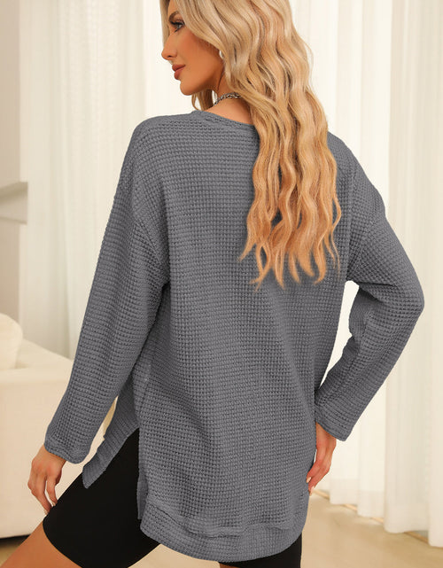 Load image into Gallery viewer, Waffle-Knit Round Neck Long Sleeve Sweatshirt
