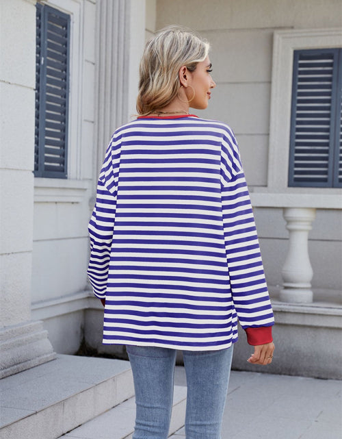 Load image into Gallery viewer, Lace-Up Striped Long Sleeve T-Shirt
