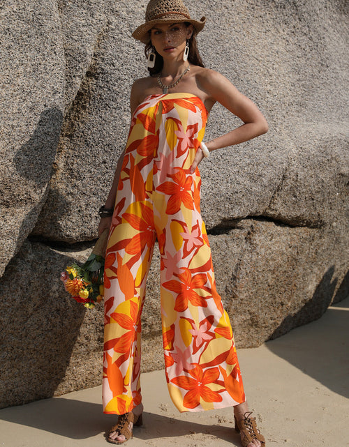Load image into Gallery viewer, Tied Printed Tube Wide Leg Jumpsuit
