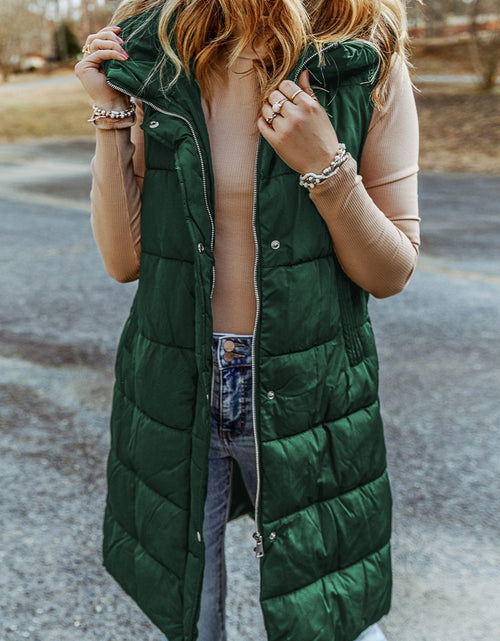 Load image into Gallery viewer, Longline Hooded Sleeveless Puffer Vest
