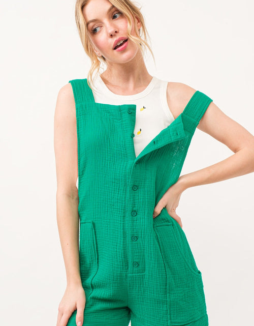 Load image into Gallery viewer, And The Why Button Up Tie Back Sleeveless Romper
