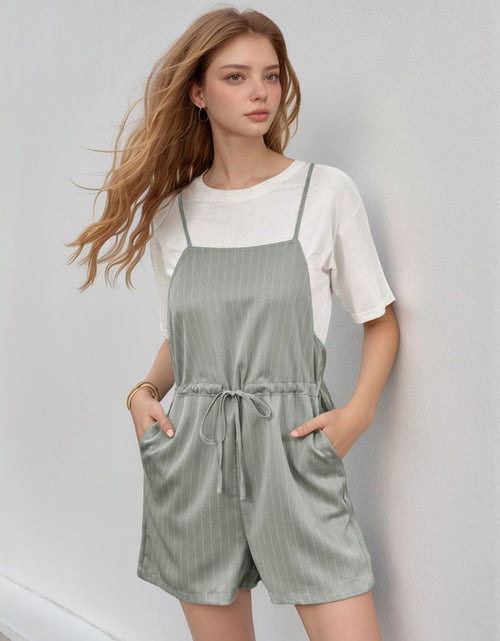 Load image into Gallery viewer, Perfee Drawstring Waist Striped Overalls with Pockets
