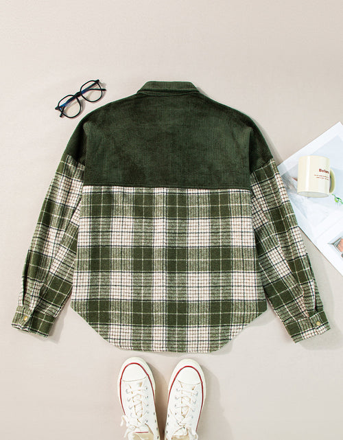 Load image into Gallery viewer, Snap Down Collared Neck Plaid Shacket
