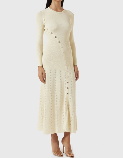 Load image into Gallery viewer, Openwork Round Neck Long Sleeve Sweater Dress
