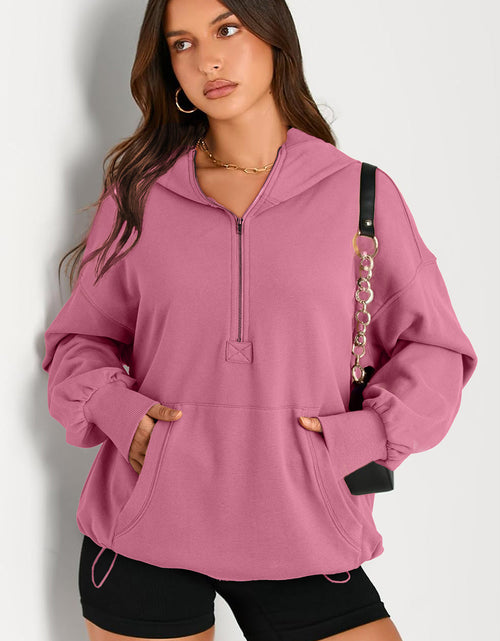 Load image into Gallery viewer, Pocketed Half Zip Long Sleeve Hoodie
