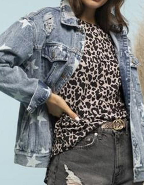 Load image into Gallery viewer, Star Distressed Denim Shacket
