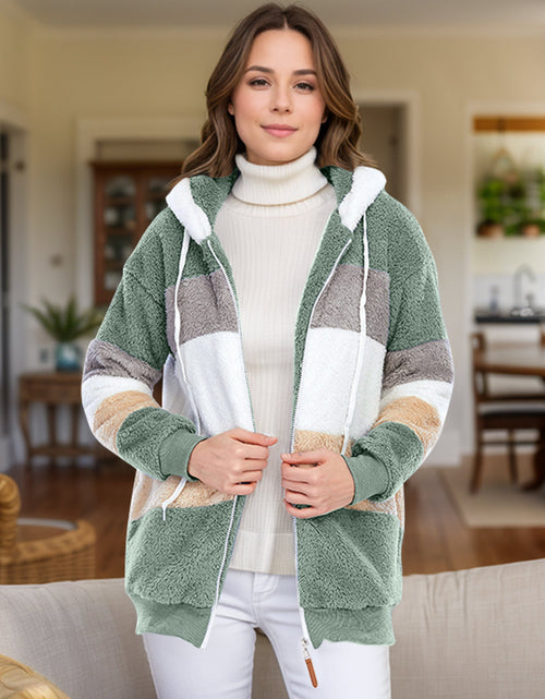 Load image into Gallery viewer, Full Size Drawstring Color Block Zip Up Hooded Outerwear
