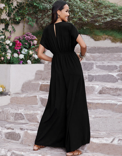 Load image into Gallery viewer, Embroidered Ruched Short Sleeve Jumpsuit
