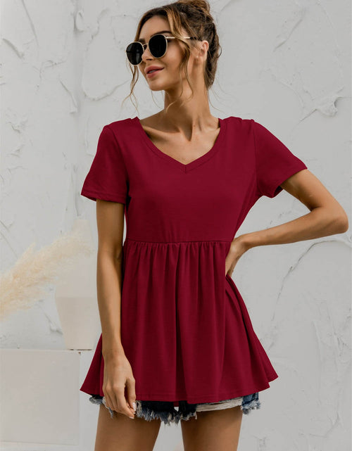 Load image into Gallery viewer, V-Neck Short Sleeve Babydoll Top
