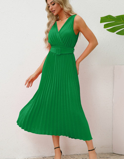 Load image into Gallery viewer, Surplice Sleeveless Midi Pleated Dress
