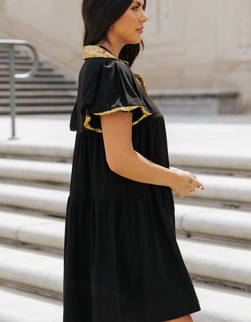 Load image into Gallery viewer, Sequin Half Button Short Sleeve Dress
