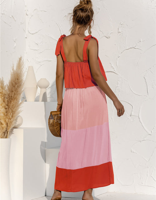 Load image into Gallery viewer, Color Block Tie Shoulder Tiered Sleeveless Dress
