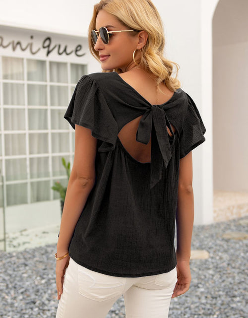 Load image into Gallery viewer, Ivy Lane Round Neck Cutout Tie Back Top
