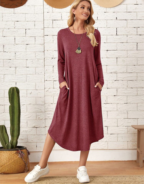 Load image into Gallery viewer, Pocketed Round Neck Long Sleeve Tee Dress
