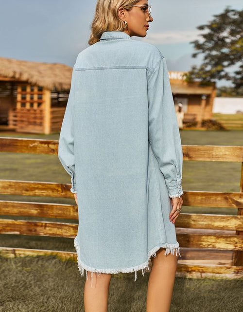 Load image into Gallery viewer, Button Up Collared Neck Raw Hem Denim Dress

