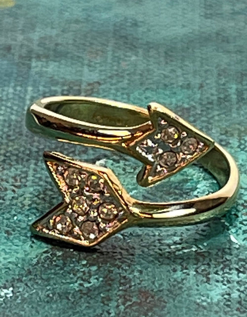 Load image into Gallery viewer, Vintage 1980's Curved Gold Band with Austrian Crystals Made in USA by PVD Vintage Jewelry
